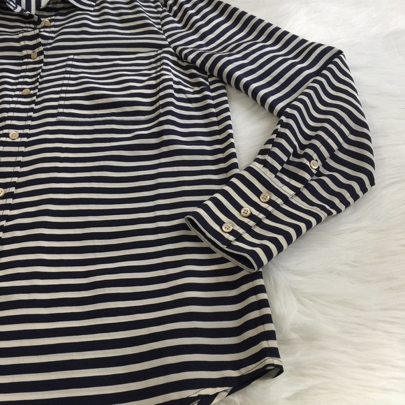 J. CREW The Boy Shirt Silk Navy Creme Stripes - Picture 3 of 6